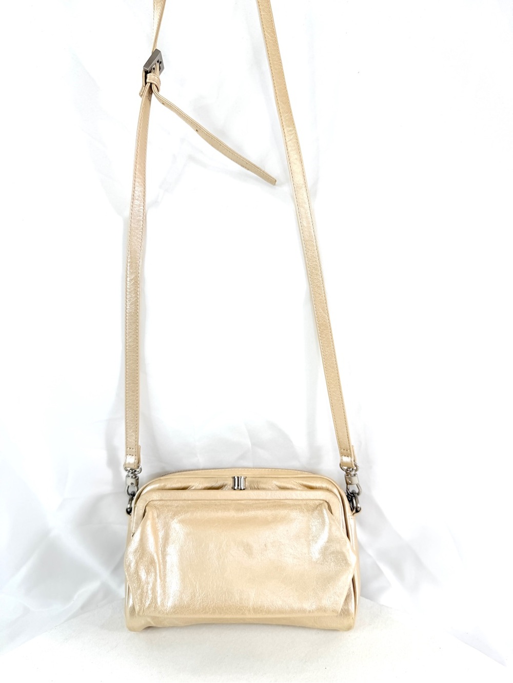 HOBO International Iridescent Light Gold Leather Mini Crossbody Bag Kiss Lock